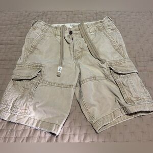 Vintage Y2K Abercrombie and Fitch Distressed Button Fly Khaki Cargo Shorts Sz 30
